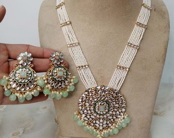 Collana lunga. Abito da sposa. Gioielli placcati in oro pakistani e indiani. Collana Kundan. - Italia Collana lunga. Abito da sposa. Gioielli placcati in oro pakistani e indiani. Collana Kundan. - Italia