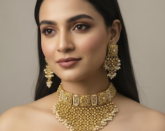 Polki Kundan Choker Set: Gold Finish, Indian Bridal Jewelry levit set