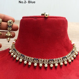 Bijoux indiens Bijoux / Finition or Rubis, vert mer, collier en argent Set / Bollywood Argent Bijoux indiens Ensemble de bijoux / Ensembles de demoiselles d’honneur