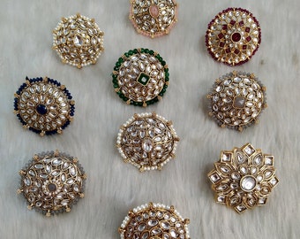 Adjustable Indian Ring Big Round /Gold plated white Green/Maroon ring/Finger rings Big round bridal wedding ring hand accessory