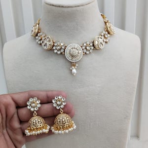 Indian Polki Necklace set Jewelry Jewellery / Bollywood Style Gold Finish South Indian wedding drive, global ,gurleen bridal Jewelry