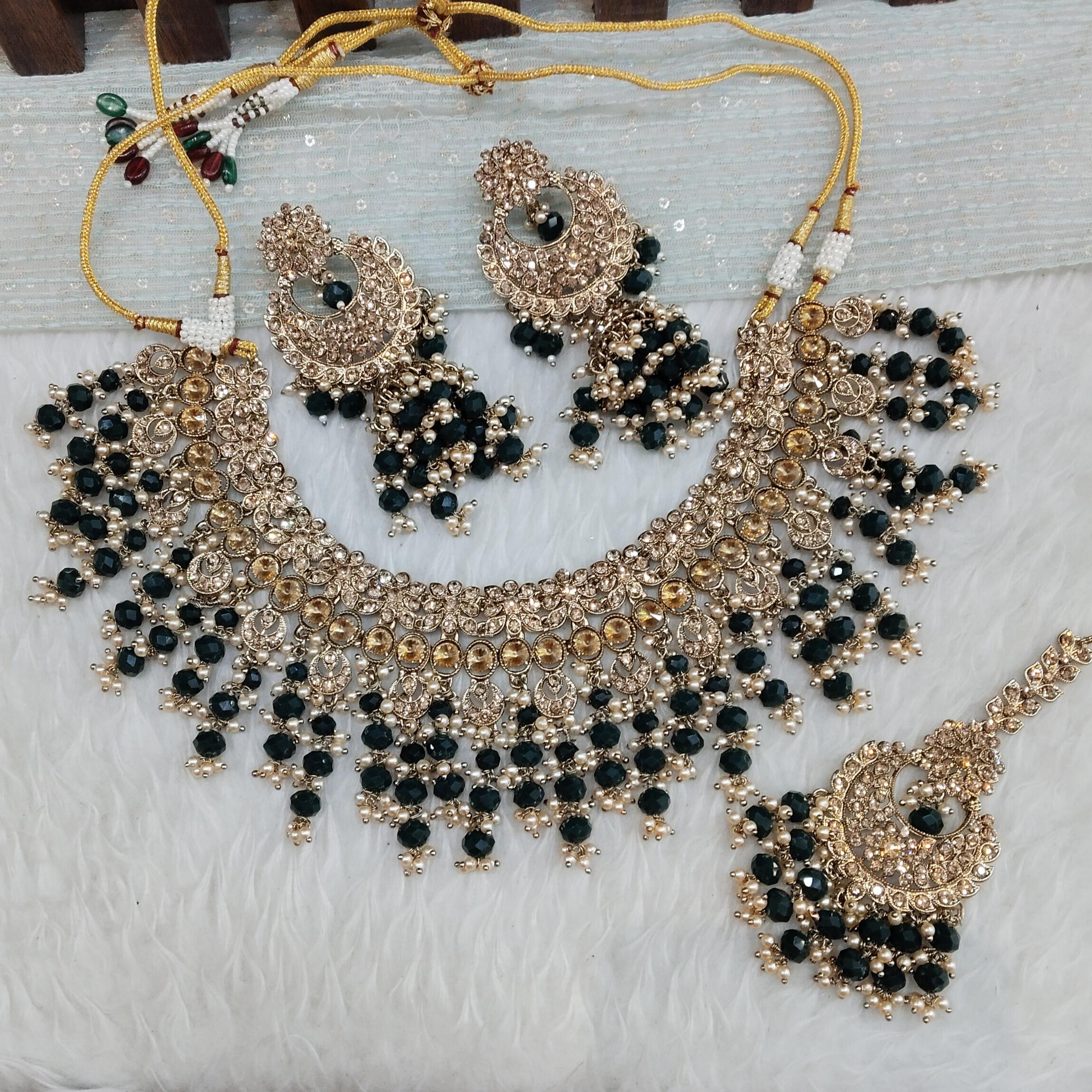 Set Gioielli Indiano Bollywood - Collana E Orecchini Tikka Eleganti In Argento