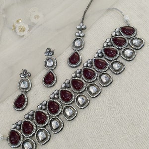 Oxidized Silver necklace choker set/ Tribal kundan choker set/ Bollywood antique silver choker necklace shelf set1 n