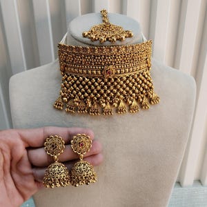 Choker set Polki indian Jewelry Jewellery Necklace Set/ Bollywood Style Gold Finish South Indian bridal Ayli harlow Simran Jewelry