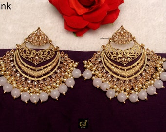 Kundan Chandbali Earrings, Indian Bollywood Jewelry