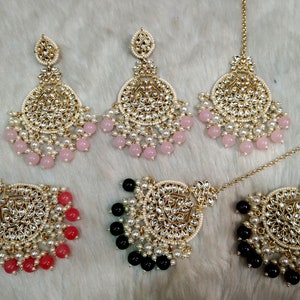 Indian Jewelry/Kundan Jewelry Earrings Tikka /Indian Earrings Tikka Set Jewellery/Pakistani kundan earrings Bollywood Set