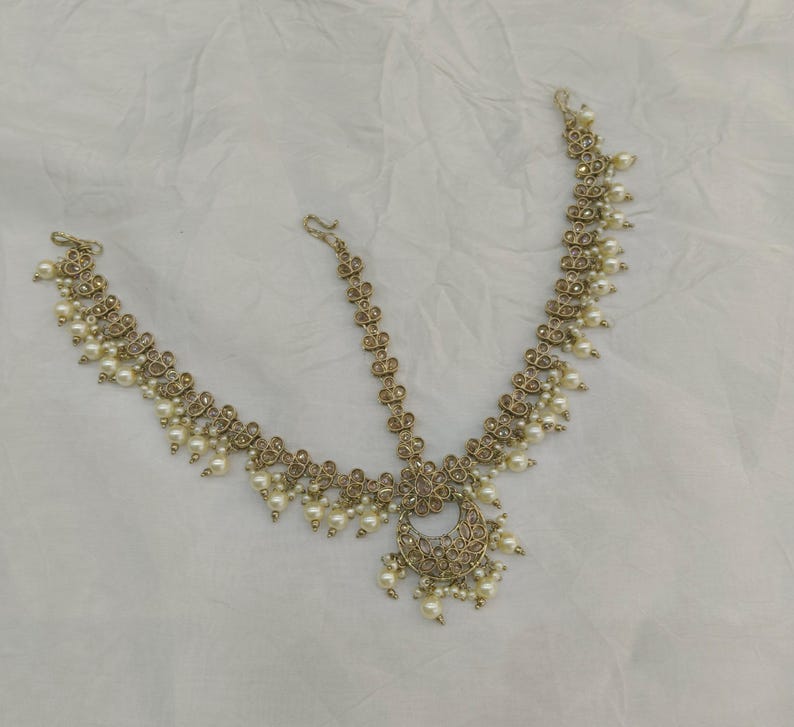 Bandeau maatha Patti en or antique : chaîne de cheveux indienne Tikka image 15