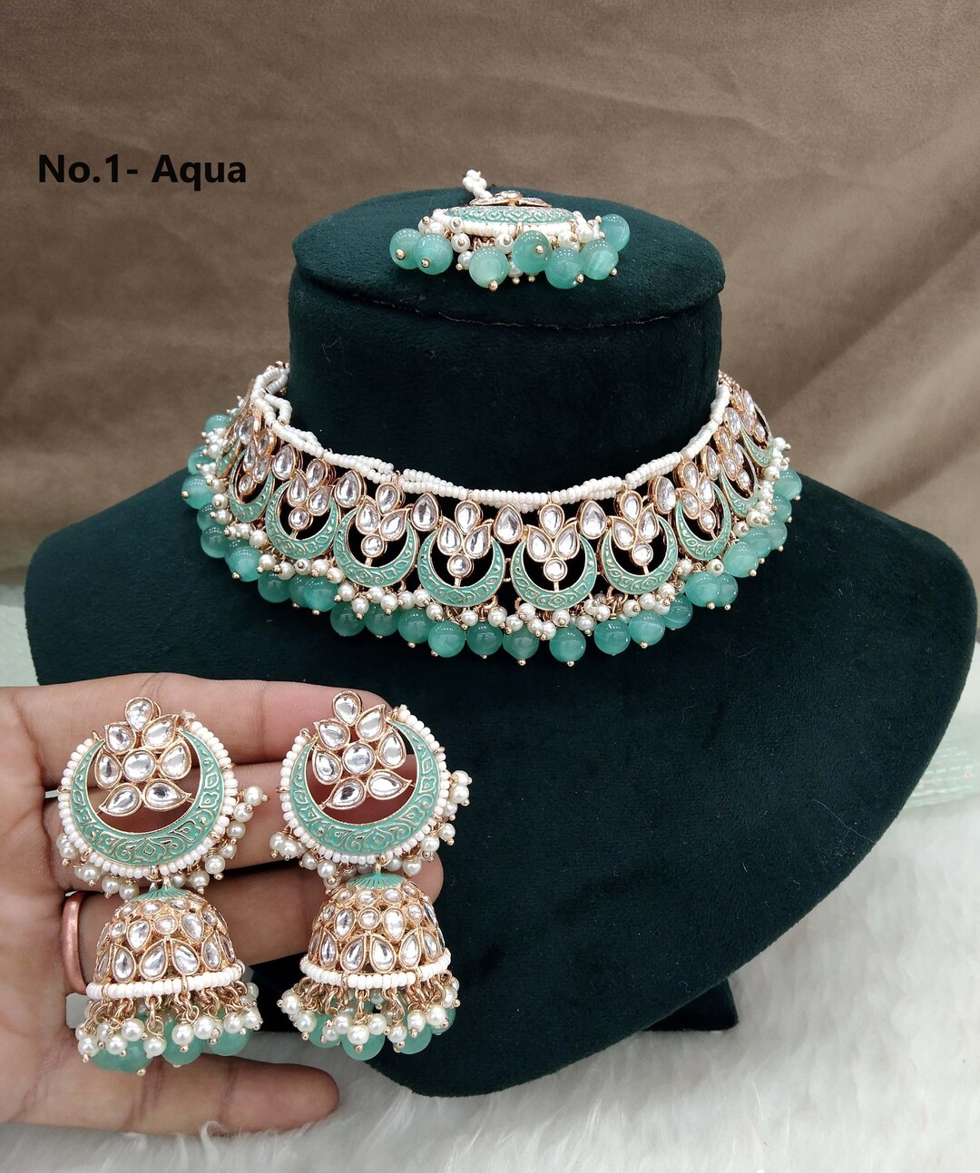I Jewels 18K Gold Plated Indian Wedding Necklace Set – Kundan & Pearl - View #12