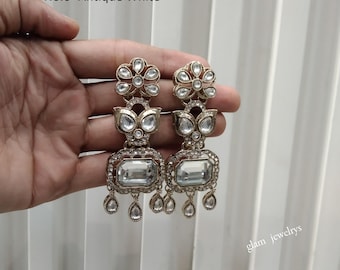 Indian Jhumka Earrings Set, Gold Peacock Ratan Jewelry