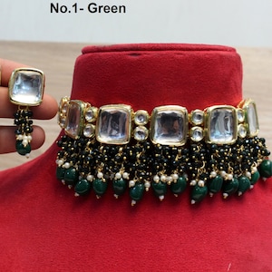 kundan Choker Set Earrings Set/Gold green, maroon choker set Indian Jewelry Necklace Set/Indian bridal kundan Choker Set