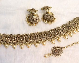 Choker Set Gold Necklace Set/bollywood 