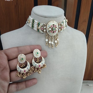 kundan Choker Set Necklace Earrings Set/Polki Kundan choker set Indian Jewelry Necklace Set/Indian Choker Jashan smile Set