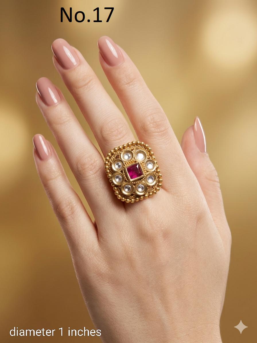 Adjustable Gold Plated Indian Ring, Big Round Bridal Jewelry - Etsy