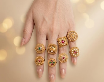 Adjustable Gold Plated Indian Ring, Big Round Bridal Jewelry - Etsy