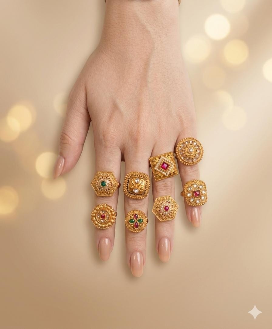 IndianJewelry ＊RINGのみ Adjustable Gold Plated Indian Ring, Bridal Hand Accessory - Etsy