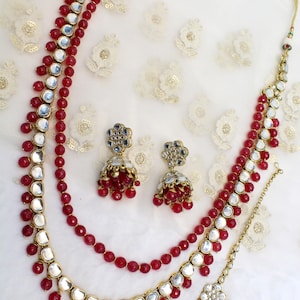 Rani Haar Kundan long Necklace Set/Gold Plated  Ruby, Indian Necklace Set/ Indian kundan Jewellery/Muslim Long Necklace Set