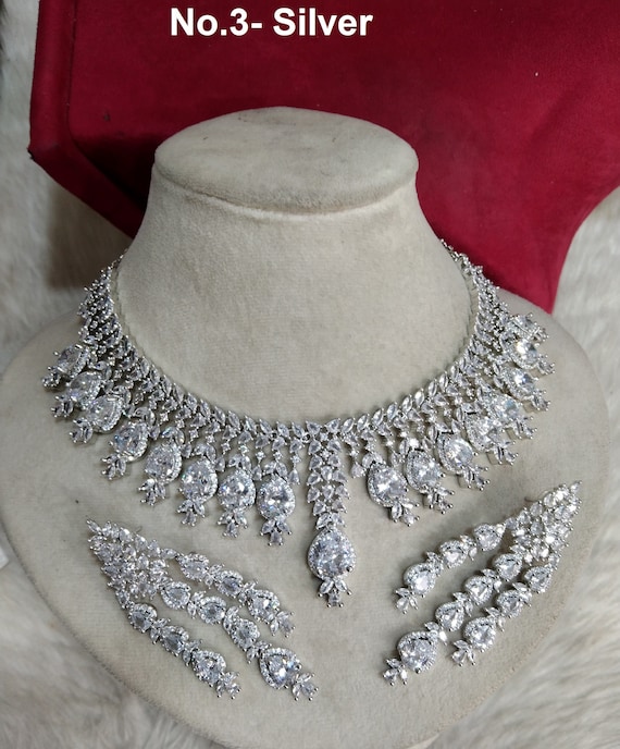 Silver diamond jewellery sale set