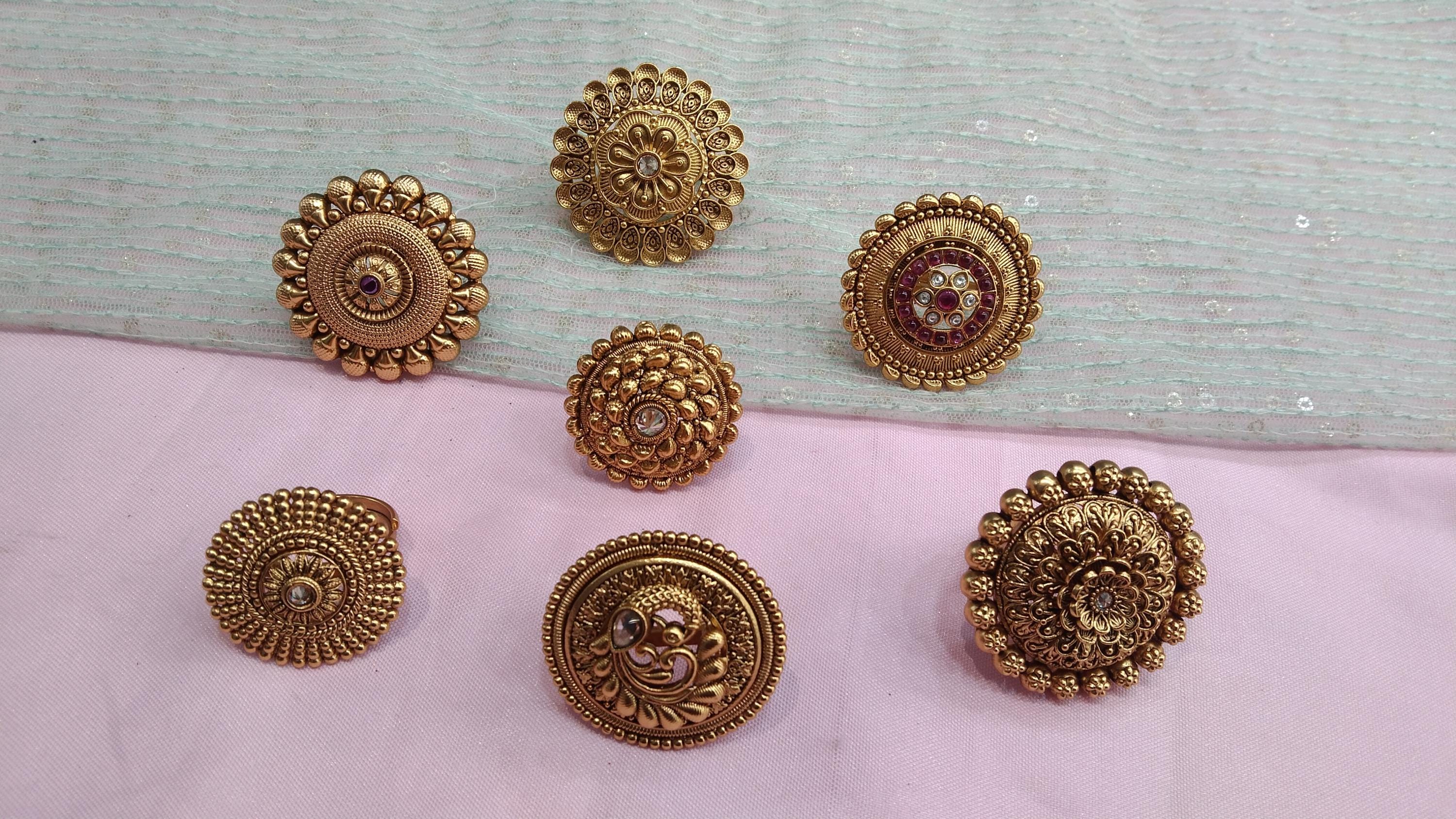 Adjustable Indian Ring Big Round/Gold Plated Ring/Finger rings Big round bridal wedding ring hand accessory/bridal Indian jewelry
