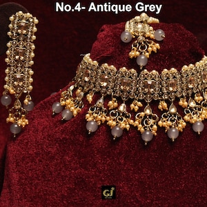 Indian Jewelry Choker Jewelry Set/Pink, Grey, Green Bollywood Bridal Wedding Choker Jewellery India Set