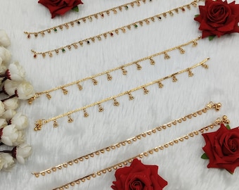 Pozłacane bransoletki na kostkę, tradycyjna indyjska bransoletka Payal Foot Noa Jewelry (10 cali)
