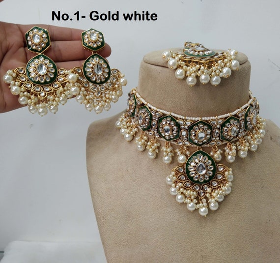 Buy Indian Jewelry Jewellery Kundan Necklace Set Indian Wedding Bridal Ethnic Bridal Indian Necklace Set Seema Bridesmaids Enameled Set Online in India Etsy