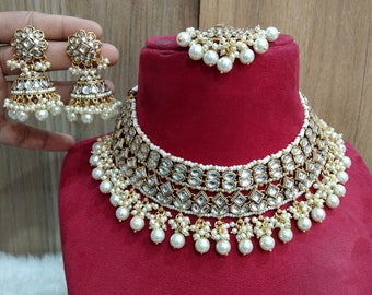 Kundan Indian Bridal Jewelry Set, Ethnic Pearl Necklace, Tikka Earrings  Reynolds sets