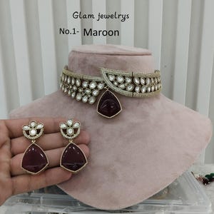 Indian Jewelry/Bridal Gold Moissanite Kundan Choker Necklace Set/Indian Wedding Kundan Jewellery Choker Dhaliwal Set