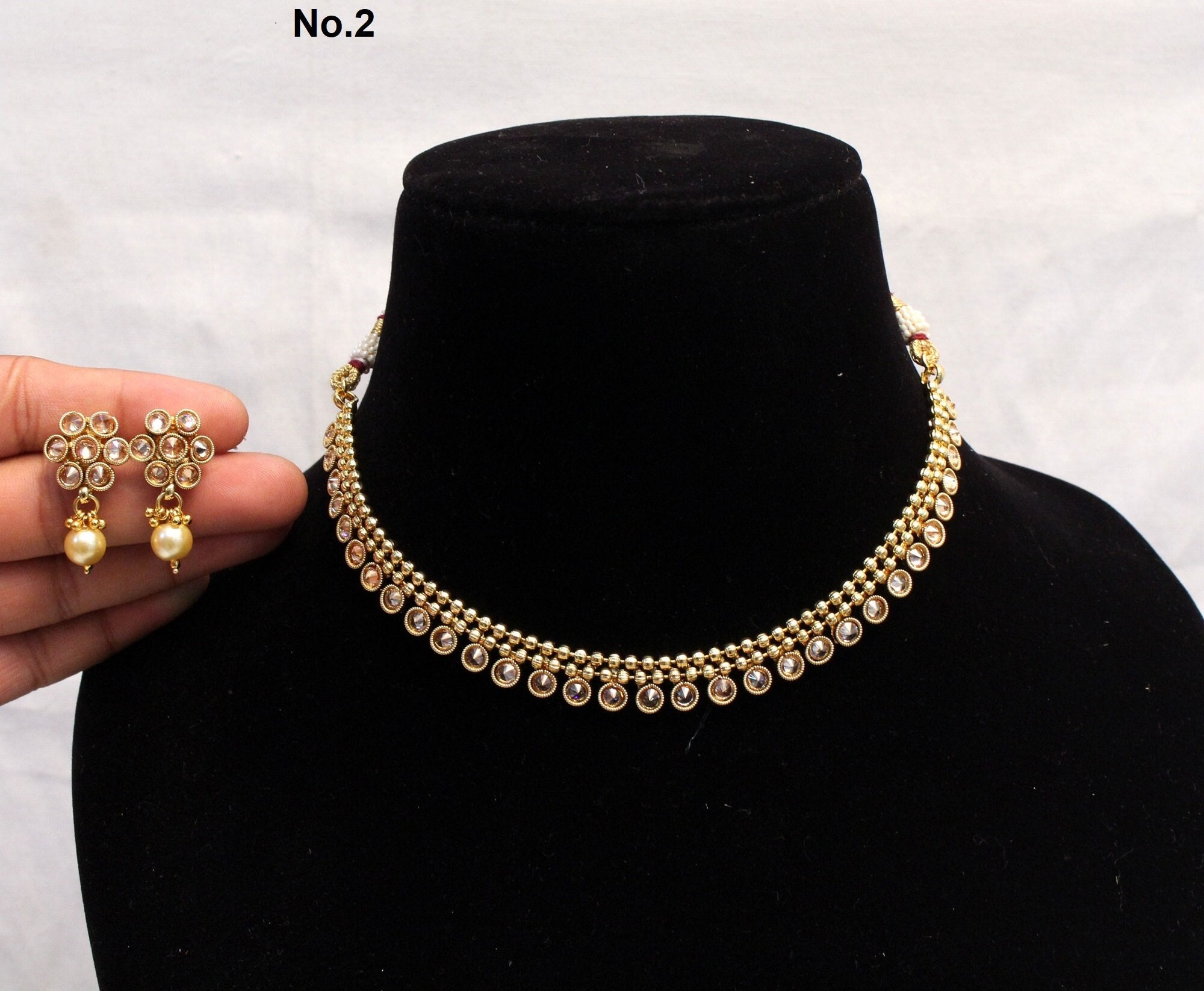 Indian Polki Necklace Set Jewelry Jewellery Bollywood Style Gold