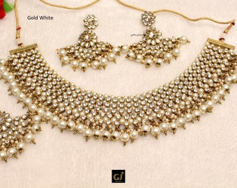 Indische Bollywood Mode Hochzeit Gold überzogene Halskette Set Brautschmuck B108