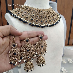 Indian Jewelry Jewellery/ Semi Bridal Gold silver Bollywood Bride Jewelry Necklace Set/Gold necklace  Set/ bridal aditi necklace set