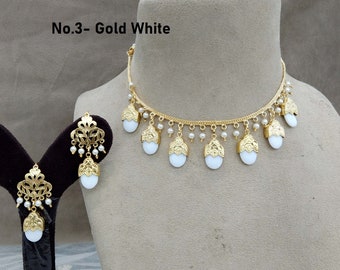 Jadau Ruby Necklace Set, Gold Punjabi Muslim patra Jewelry