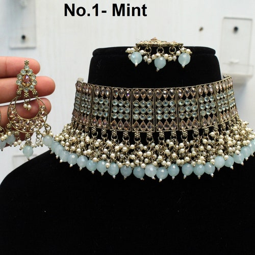 Choker Set Necklace Set/ Mint Peach 