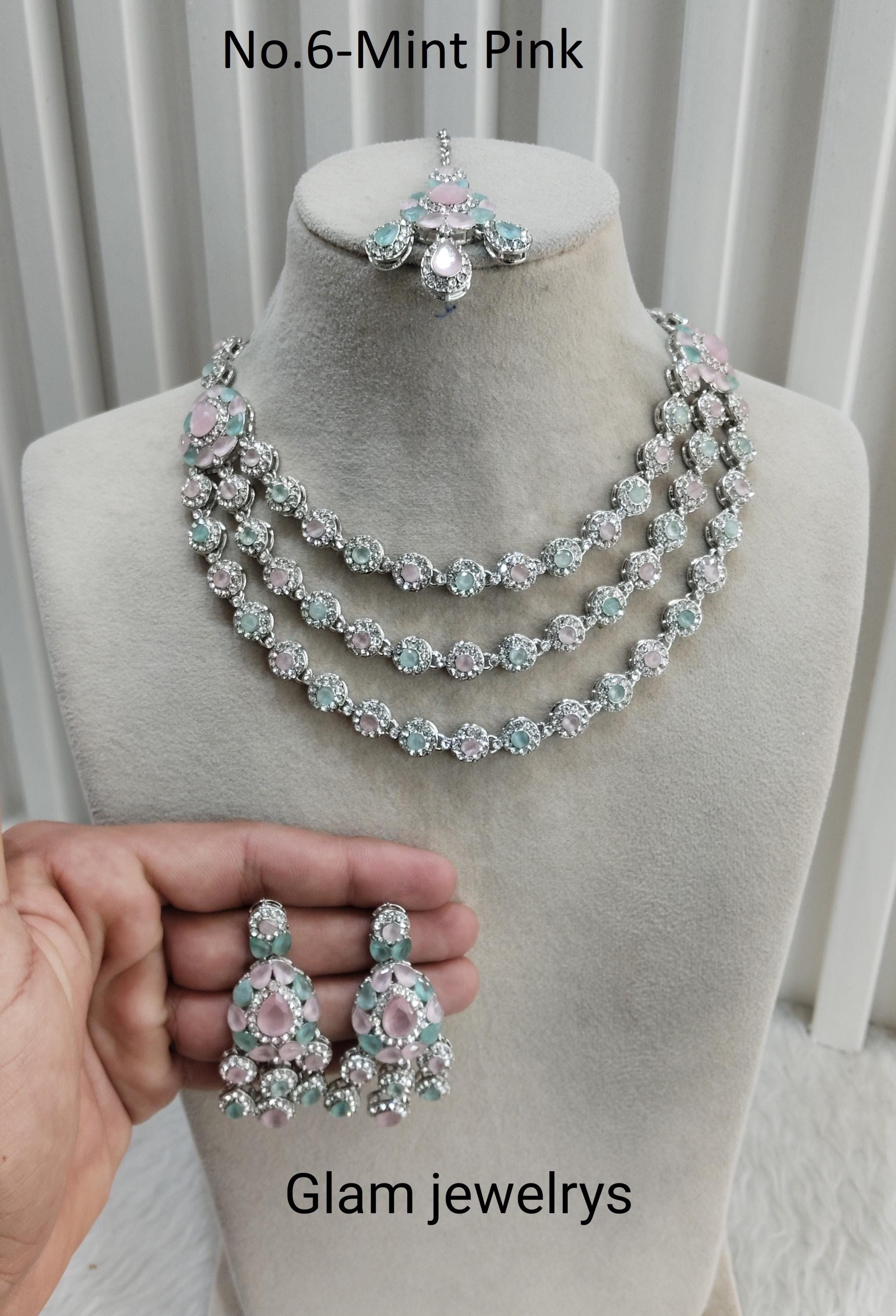 Silver Necklace Earrings Set, Cubic Zirconia Bridal Jewelry