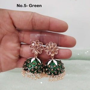 Indian Jhumka Earrings Jewelry/Punjabi Gold  Wedding Indian Jewelry , pink, balck , green, maroon, purple Jhumka honey Earrings