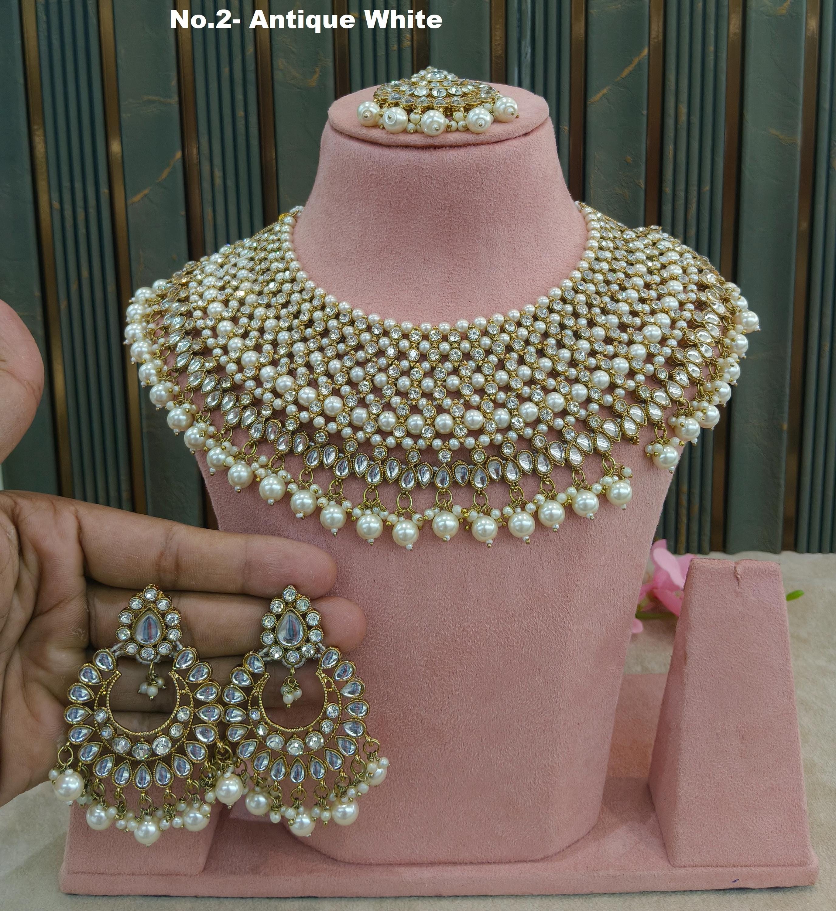 Dark Gold Indian Bridal Jewelry Set: Necklace, Earrings, Frequency