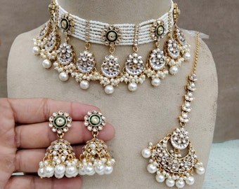 Set di orecchini girocollo Kundan, set di collana e gioielli indiani hiska