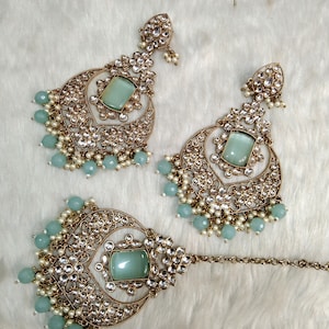 Indian Jewelry/Kundan Jewelry Earrings Tikka /Indian Earrings Tikka Set Jewellery/Pakistani kundan say earrings Bollywood Set