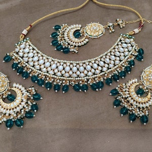 Indian Jewelry/ Gold Plated  Bridal Kundan necklace Set Indian Majenta, Gold Plated white, Rama green Bridal Jewellery carl kundan set