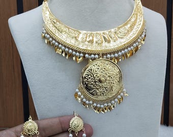 Gold Pippal Patti Necklace Set - Punjabi Indian Jewelry