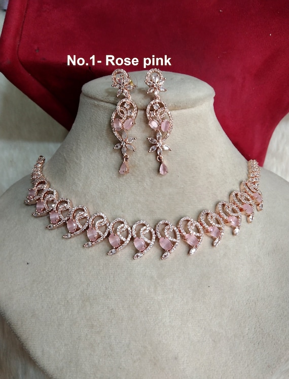 Pink Rose Gold CZ Diamond Necklace