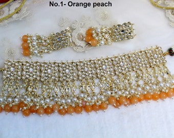 Conjunto de gargantilla Kundan: collar, pendientes y tikka dorados estilo Bollywood
