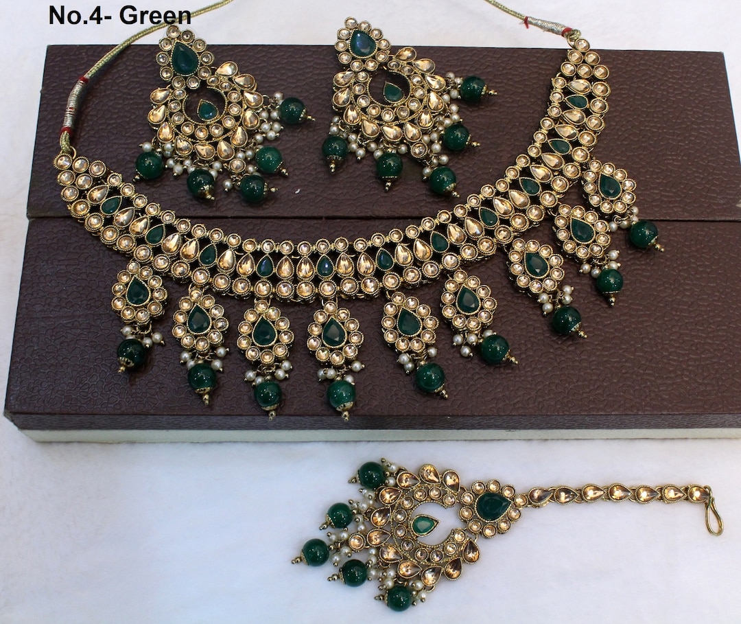 Indian Jewelry Jewellery/dark Gold/ruby/pastel Green/bridal - Etsy
