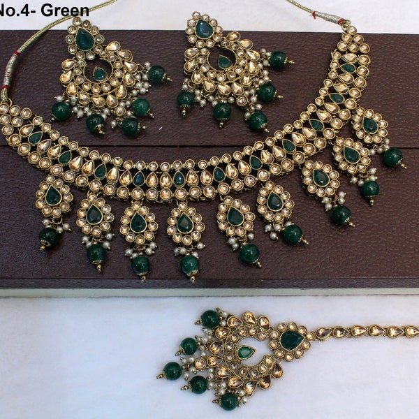 Joyería india Joyería/oro oscuro/Rubí/verde pastel/Conjunto de collar Kundan nupcial/Conjunto de héroe de collar de joyería india de oro de Bollywood