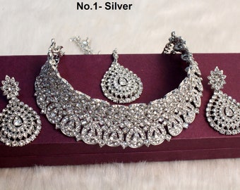 Silber Choker / Silber Choker Halsketten-Set / Bollywood Halsketten-Set/ indische Choker Halsketten-Set / Silberschmuck / Frauen-Halskette