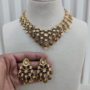 Indian Polki Jewelry Jewellery Indian Necklace Set/ Bollywood Style Gold Finish South Indian bridal Jewelry/ Sanam sherbooke Indian jewelry