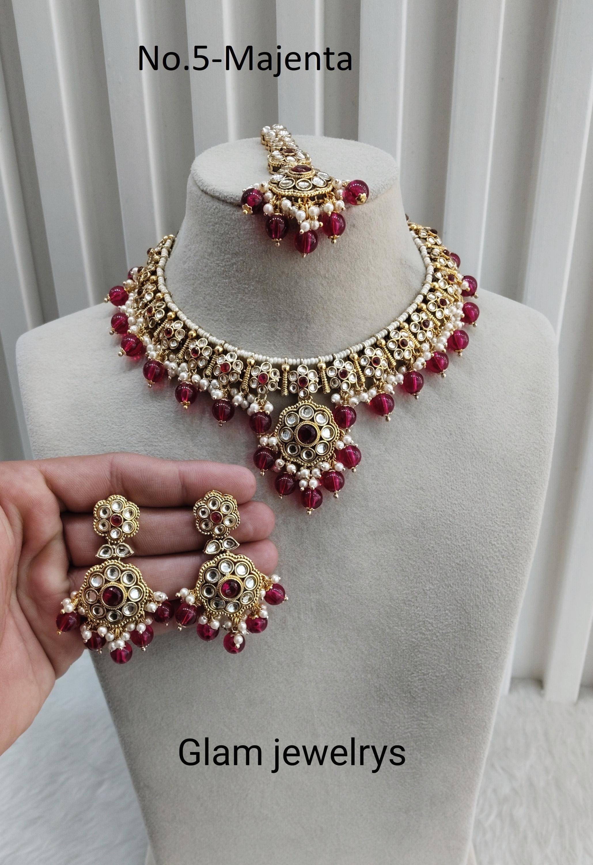 Orecchini collana tempio placcati oro perle etniche indiane set
