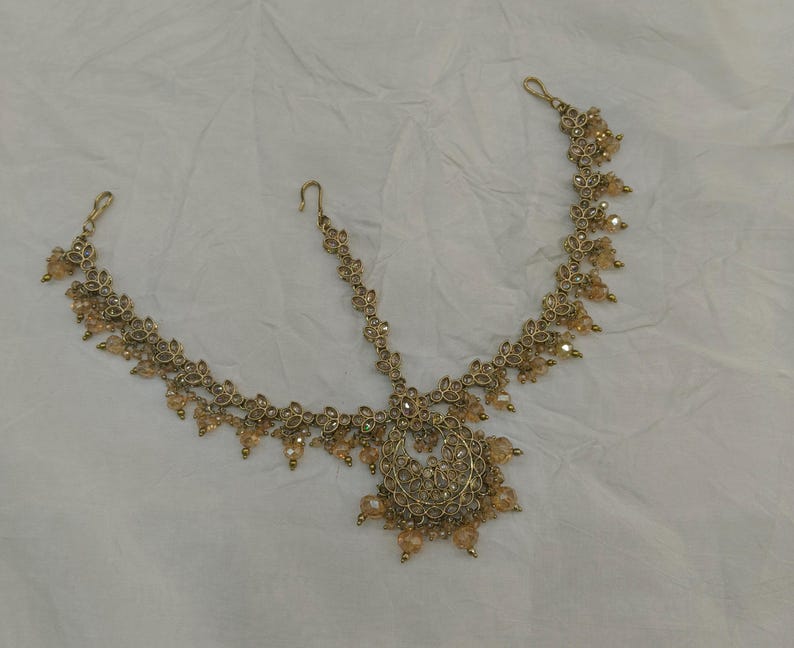 Bandeau maatha Patti en or antique : chaîne de cheveux indienne Tikka image 6