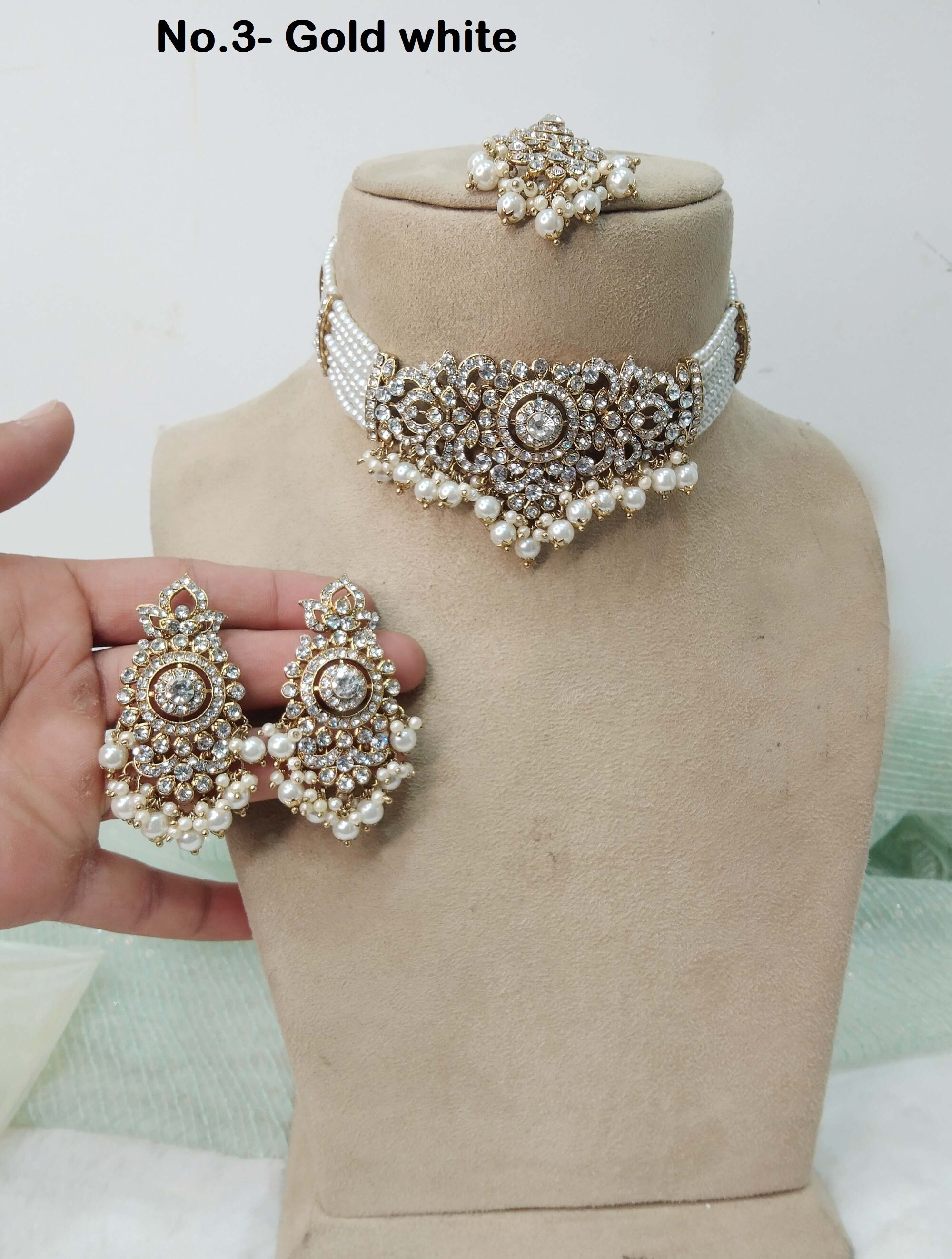 Set di collane girocollo Kundan: gioielli da sposa indiani placcati in oro - Italia