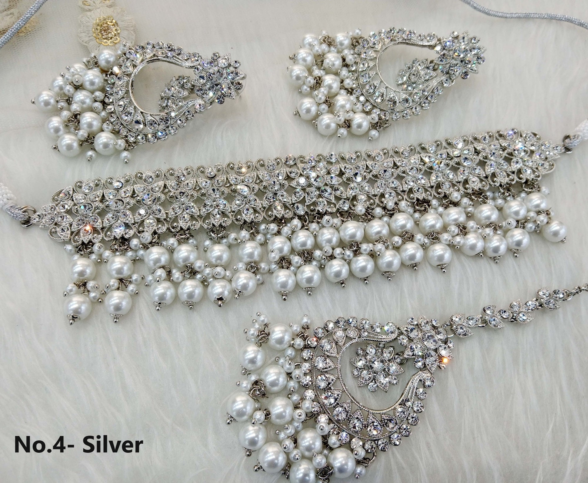 Crystal Rhinestone Choker Set, Indian Bridal Jewelry Siki Sejal Set - Etsy