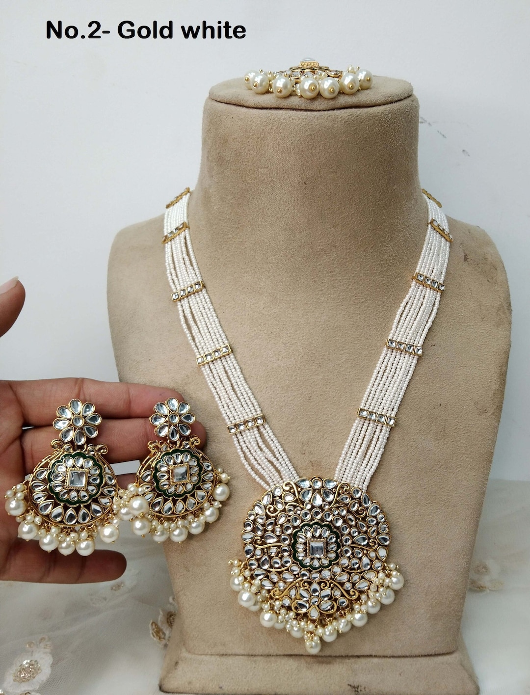 Gold Rani Haar Necklace Set gold Grey Gold White Pista Green Indian Long Necklace Set Indian Jewellery muslim Long Necklace Set Etsy UK